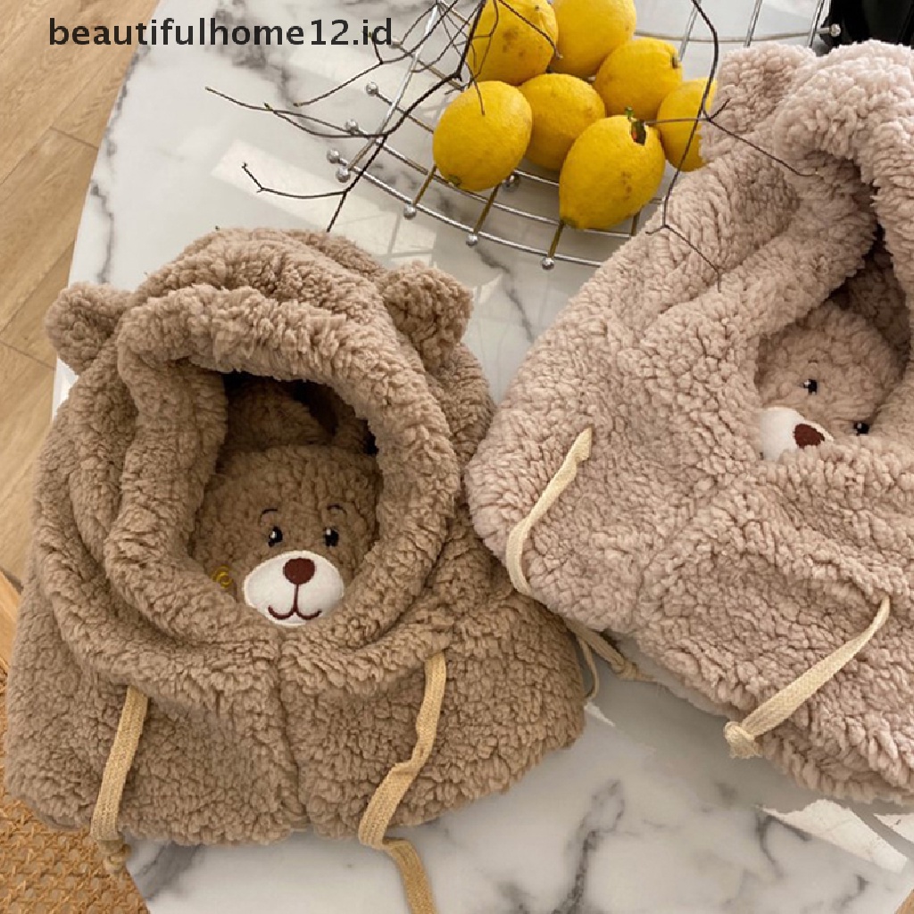 【beautifulhome12.id】 Cute Bear Ears Warm Hat Windproof Neck Scarf Cap Student Plus Cashmere Cap  .