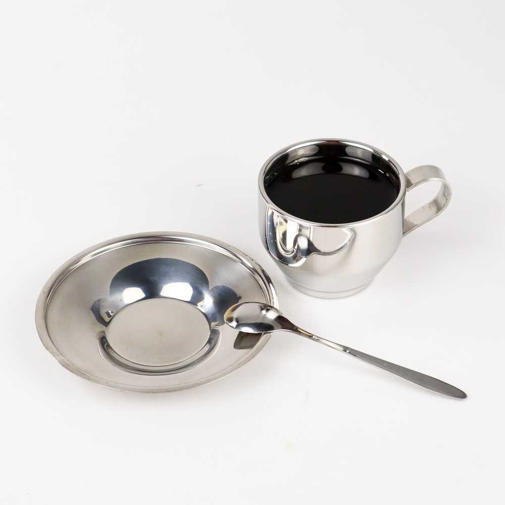 One Two Cups Set Cangkir Sendok Piring Kopi Stainless Steel