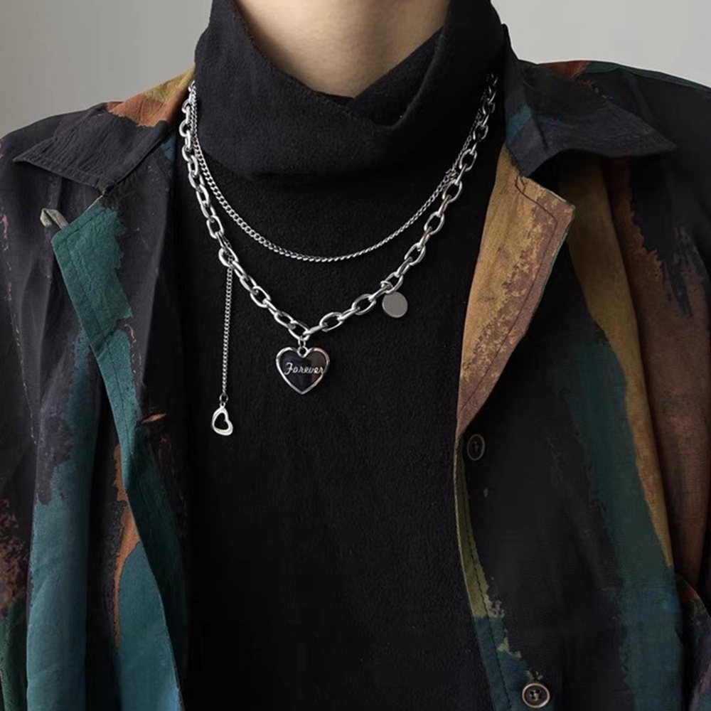 Kalung Rantai Tulang Selangka Lapisan Ganda Bentuk Hati Warna Hitam Gaya hip-hop Untuk Wanita