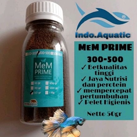 mem prime 3/5 mikron 50 gr pakan ikan cupang Guppy mem prime 300-500 mikron pelet ikan cupang Guppy 
