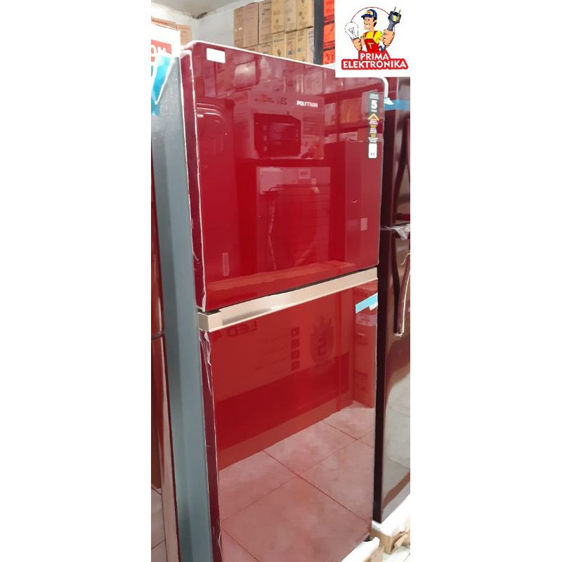 Kulkas 2 Pintu Polytron 23 MN Belezza Jumbo Pintu Kaca 220 Liter