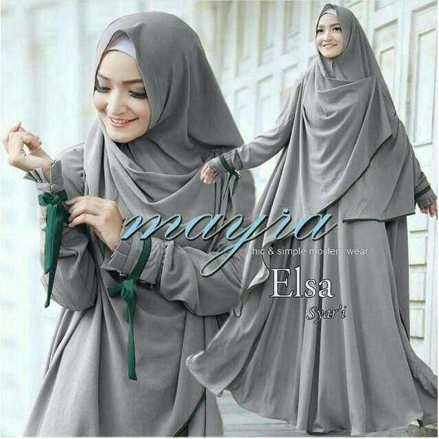 Unik Baju Gamis Syari Bergo Elsa Mayra Gray Green Pakaian Muslimah g09 Limited