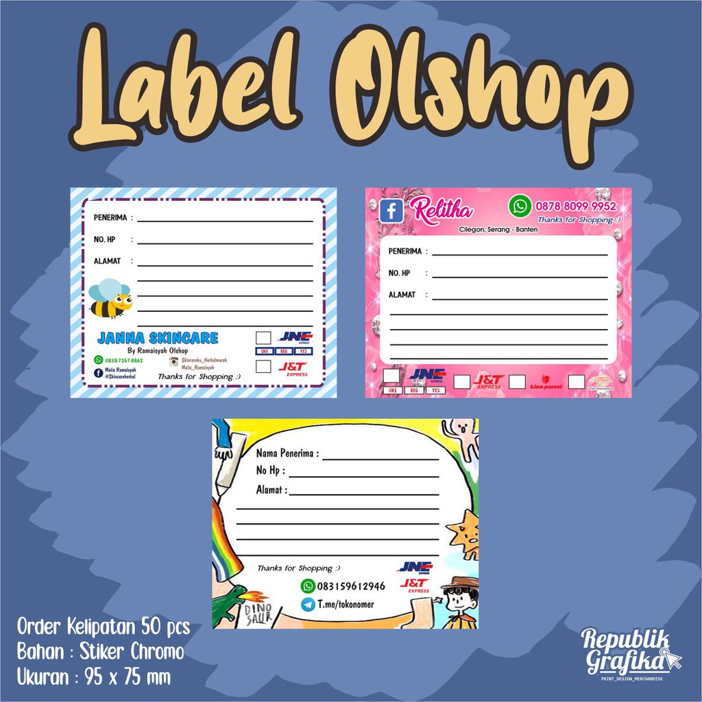 LABEL PENGIRIMAN OLSHOP CUSTOM - 95 X 75 MM - STIKER CHROMO