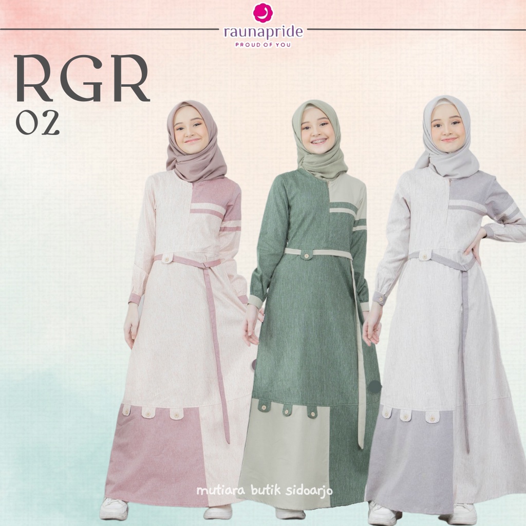 Gamis Rauna Remaja RGR - 02 Raunapride Bahan Cotton Corner Mix Oxford / Gamis daily / Gamis remaja