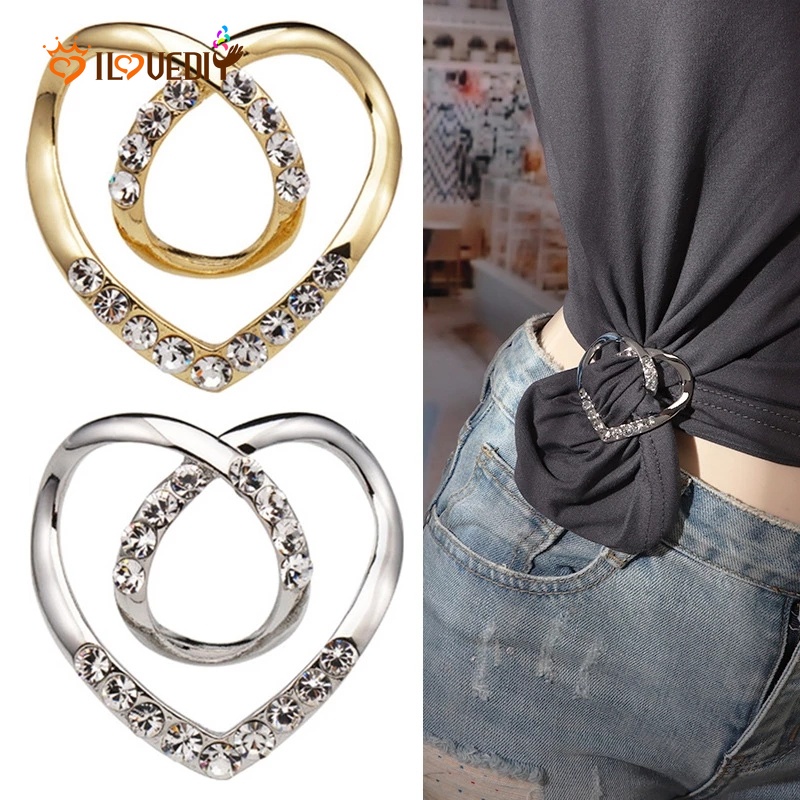 Bros Klip Ring Buckle Bentuk Hati Aksen Kristal Bahan Logam Untuk Aksesoris Wanita