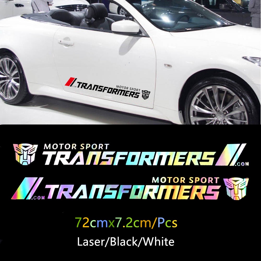 2pcs Stiker Laser Motif Transformers Untuk Dekorasi Pintu Samping Kiri / Kanan Mobil