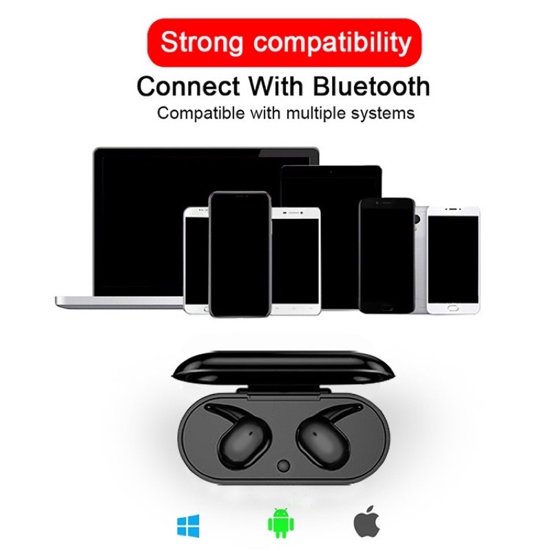 Headset Bluetooth Full Bass Tws Wireless Earphone  Noise Cancel With Microphone Untuk Android IOS