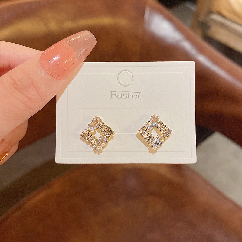 Anting Tusuk Sterling silver 925 Desain Geometri Hias Zircon Untuk Wanita