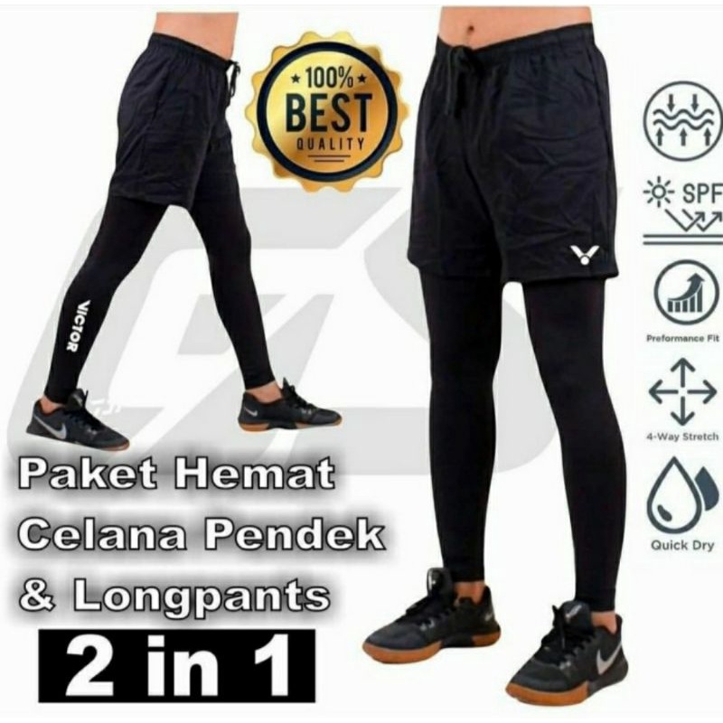 Paket hemat celana pendek bersaku victor + lengging panjang Victor