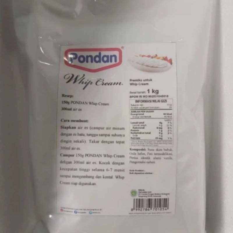 

Pondan Whip Cream Repack 100 gram