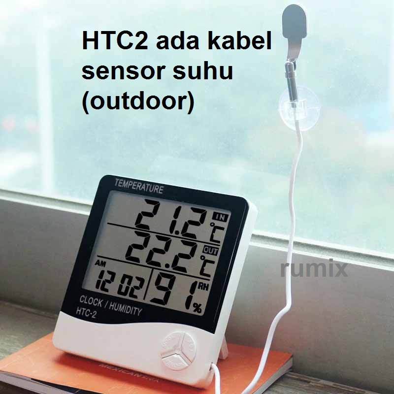 HTC HTC-1 HTC-2 Thermometer Hygrometer Digital Higrometer Termometer Ruangan Clock Temperature Humidity