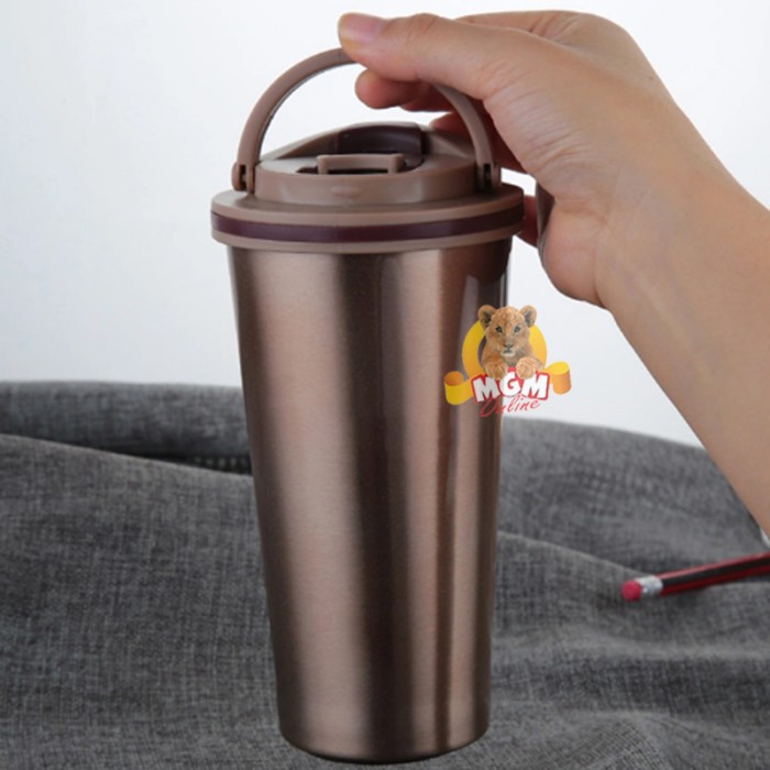 Suction Termos air vaccum warna 450ml Travel Coffee Mug dengan Handle