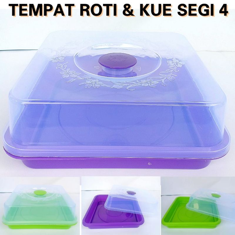 TEMPAT ROTI KOTAK SEGI 4 NAMPAN+TUTUP BAHAN PLASTIK