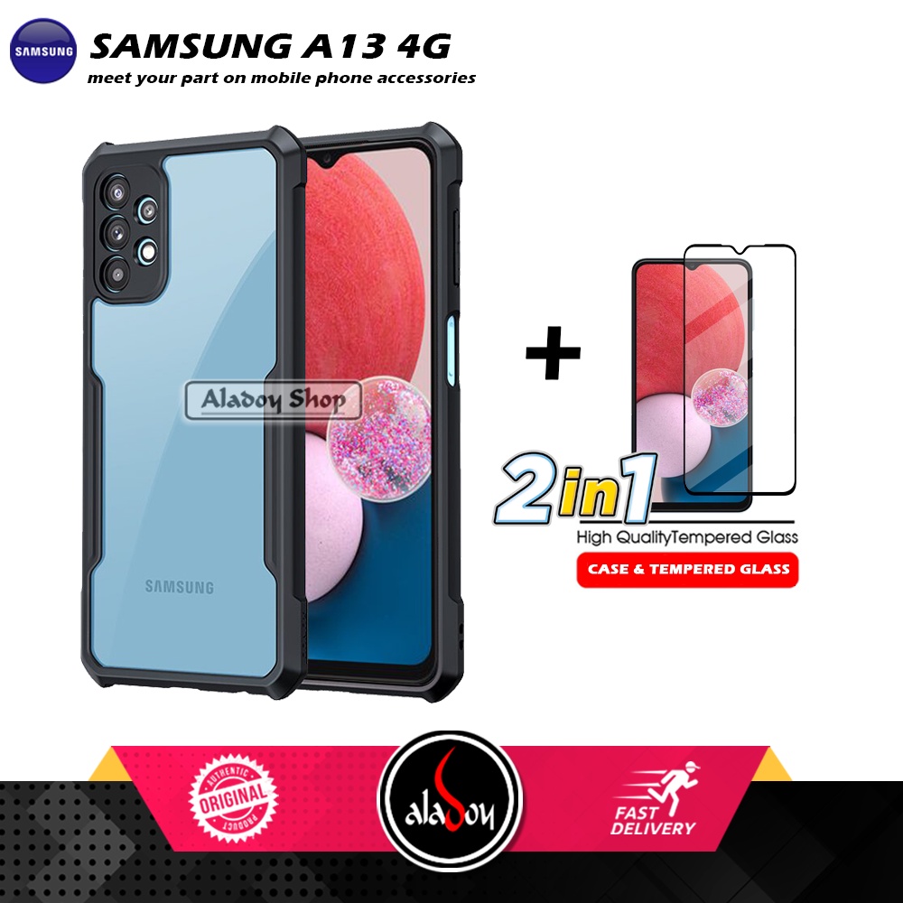 PAKET 2 IN 1 Case Samsung A13 4G 2022 Armor Fusion Transparent Prmium Casing Free Tempered Glass