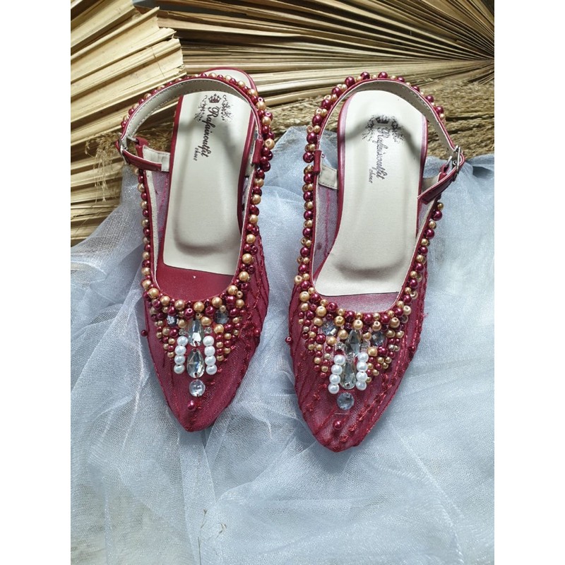 Clarissa merah Maroon lace cantik tinggi 7cm kaca