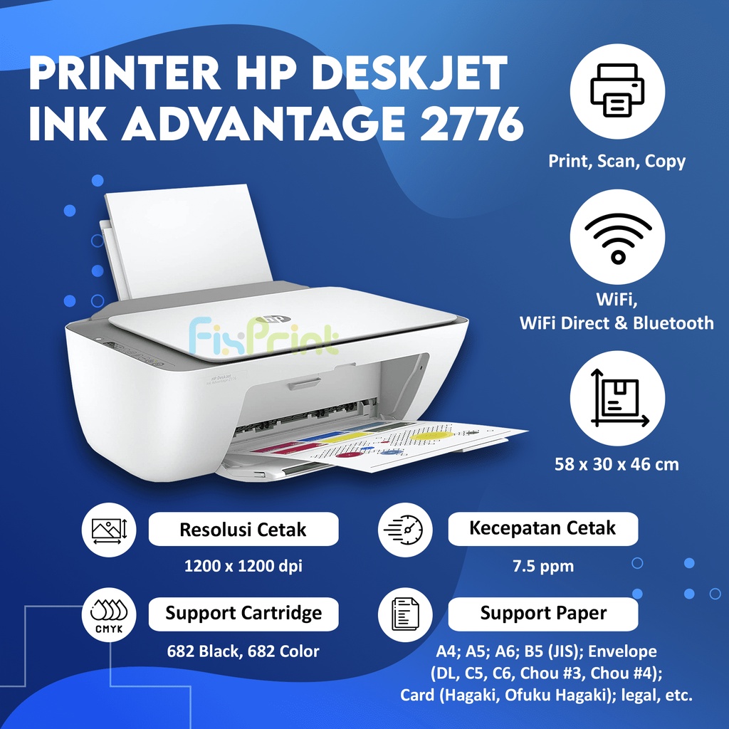 Printer HP 2776 Print Scan Copy WiFi Bluetooth Ink Cartridge 682