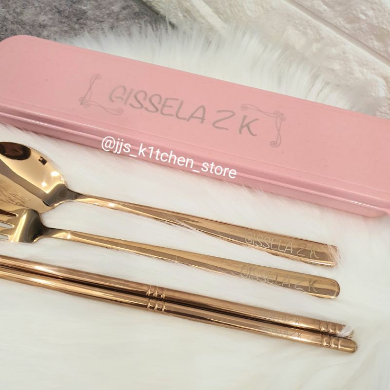 Sendok garpu sumpit korea custom  nama atau logo