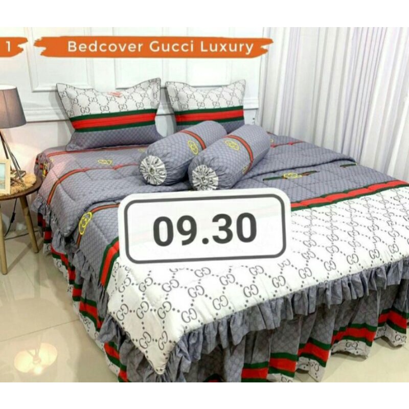 Sprei rumbai set bedcover motif GUCCI LUXUARY Ukuran 100*200-200*200