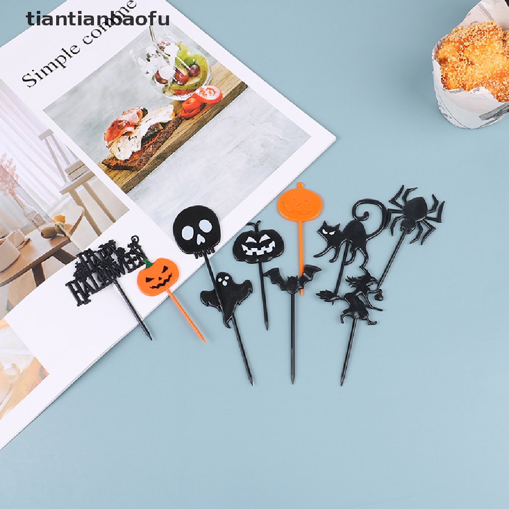 10 Pcs Tusuk Gigi Bahan Plastik Motif Kartun Untuk Dekorasi Pesta Halloween