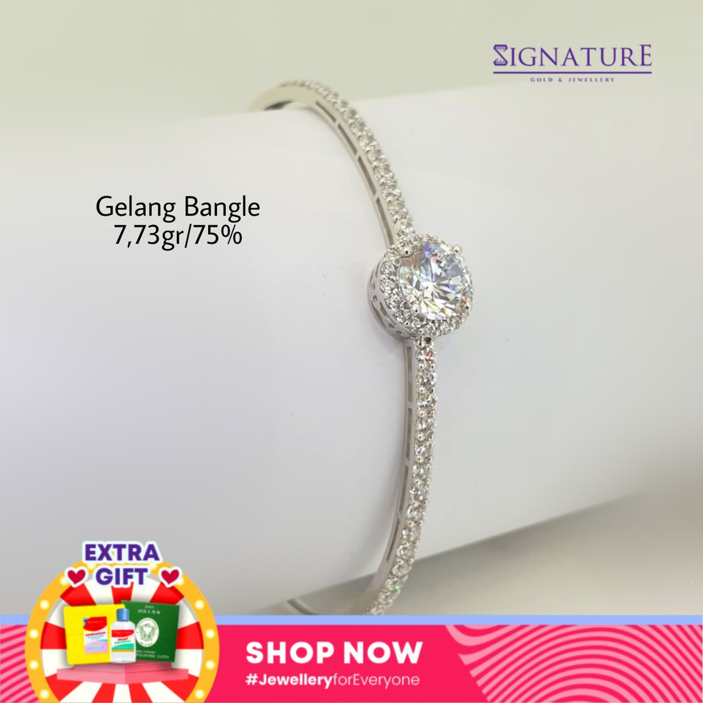 GELANG BANGLE EMAS PUTIH KADAR 750 MODEL LUXMERO by AMERO.#375