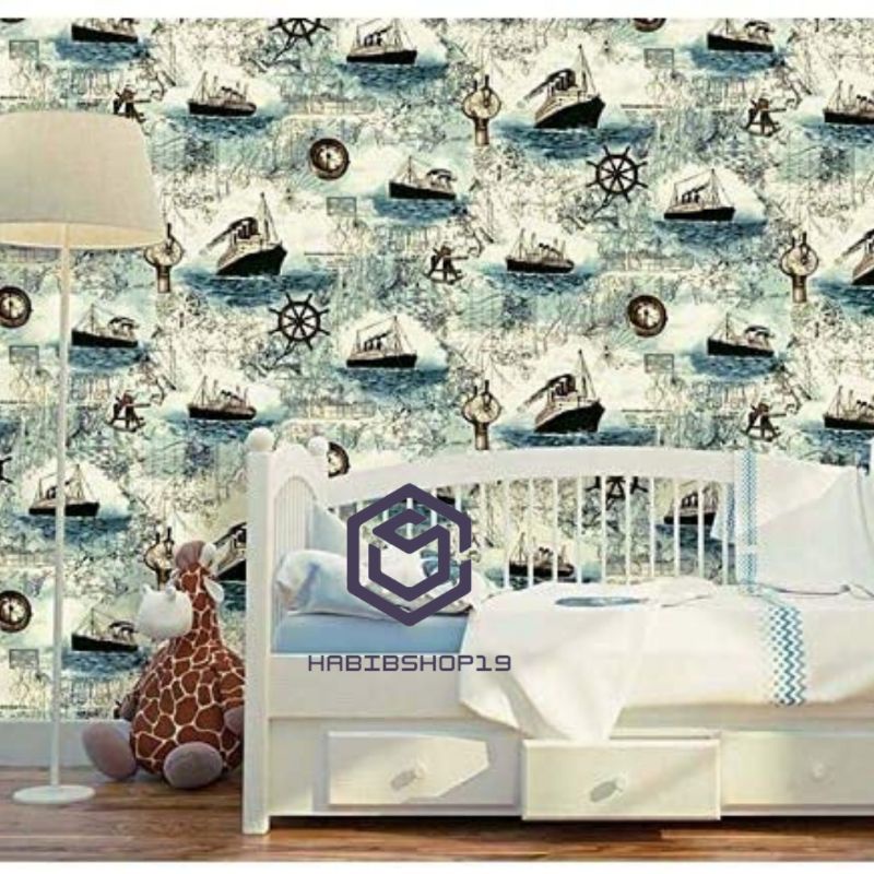 Wallpaper Sticker Dinding Motif Kapal Laut 10mx45cm