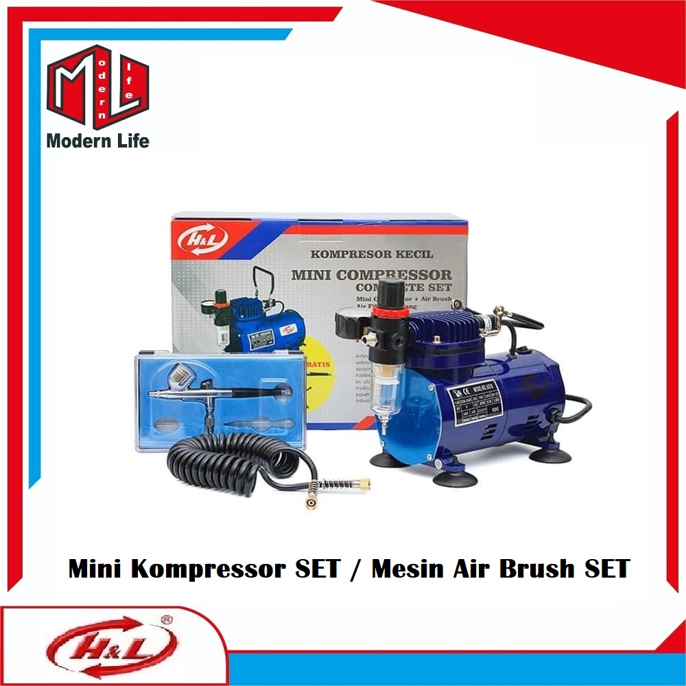 Paket Mesin Mini Kompresor Set Plus Air Brush H&amp;L Complete ORIGINAL