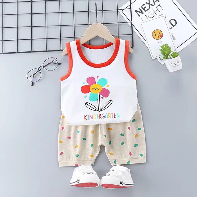 Baju Setelan Kutung Anak Import Set Baju Tangan Buntung Anak Bayi Lucu Summer Set Baju Tanpa Lengan Anak Lucu Bahan Katun Premium