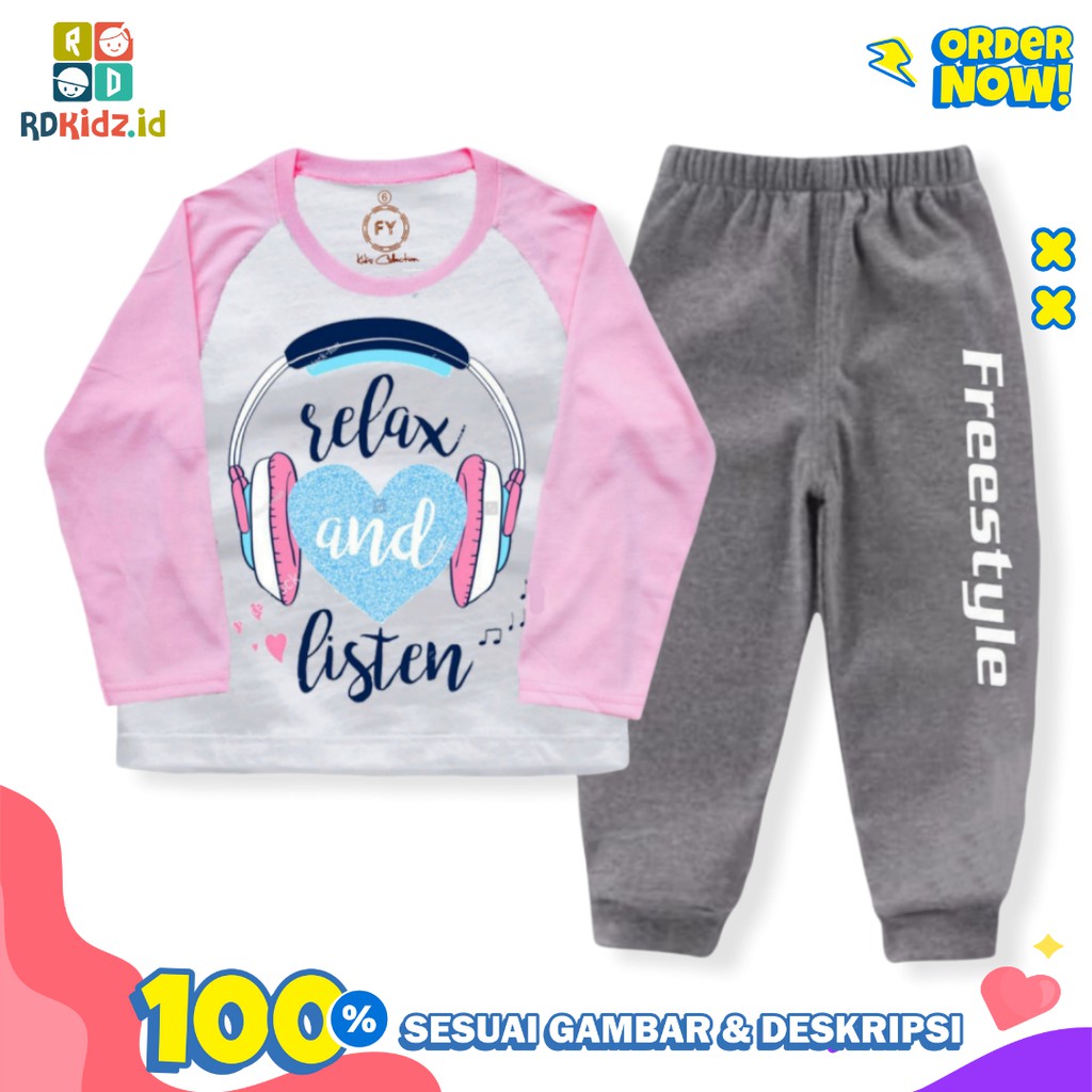 Rdkidzid Set Panjang Anak Perempuan / Setelan Panjang Anak Perempuan / Set Panjang Anak Cewek Relax &amp; Listen