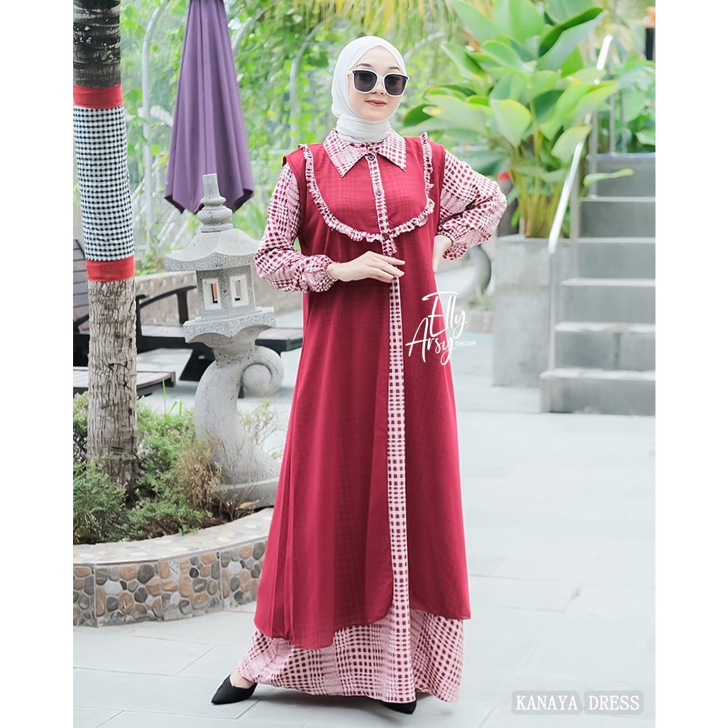 Gamis set outer 2in1 ceruty venyta elsyifa berbagai motif rara lula lulabi lulana ceruti babydoll longdress baju muslim busana muslimah modern ootd fashionable selebgram hits modis reseller dropshiper cardigan rompi baju muslim modern modis