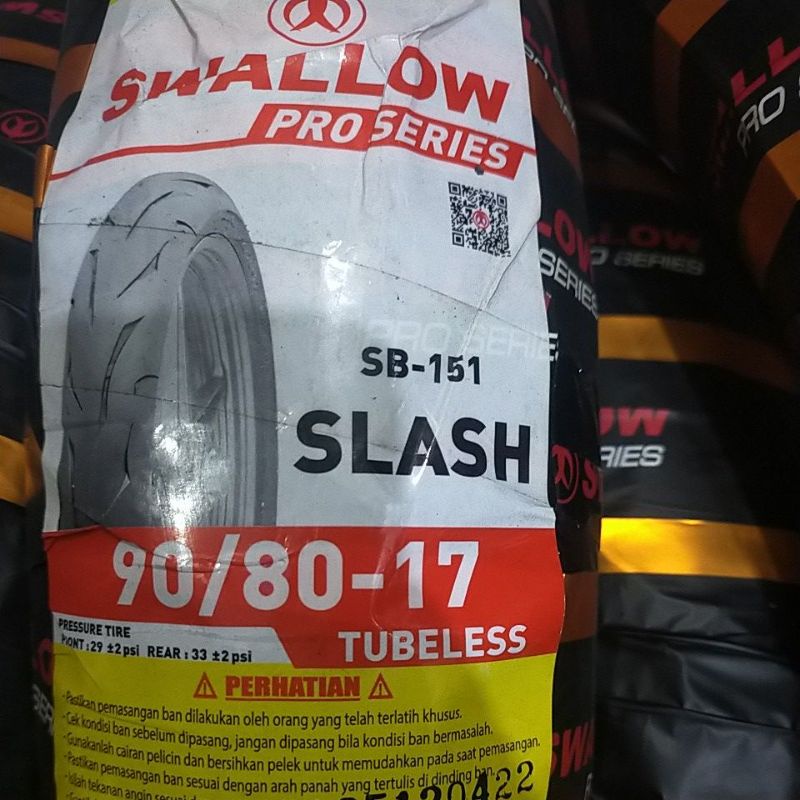 BAN LUAR SWALLOW SB - 151 SLASH 90/80 - 17 TL TUBLES TUBELESS SOFT COMPOUND BY SWALLOW