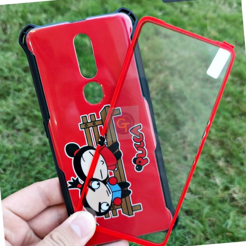 360 CASE GLOSSY CARTOON (bahan jelly) plus Tempered For Hp Oppo Realme Xiaomi Redmi Vivo Samsung Caseplustempered