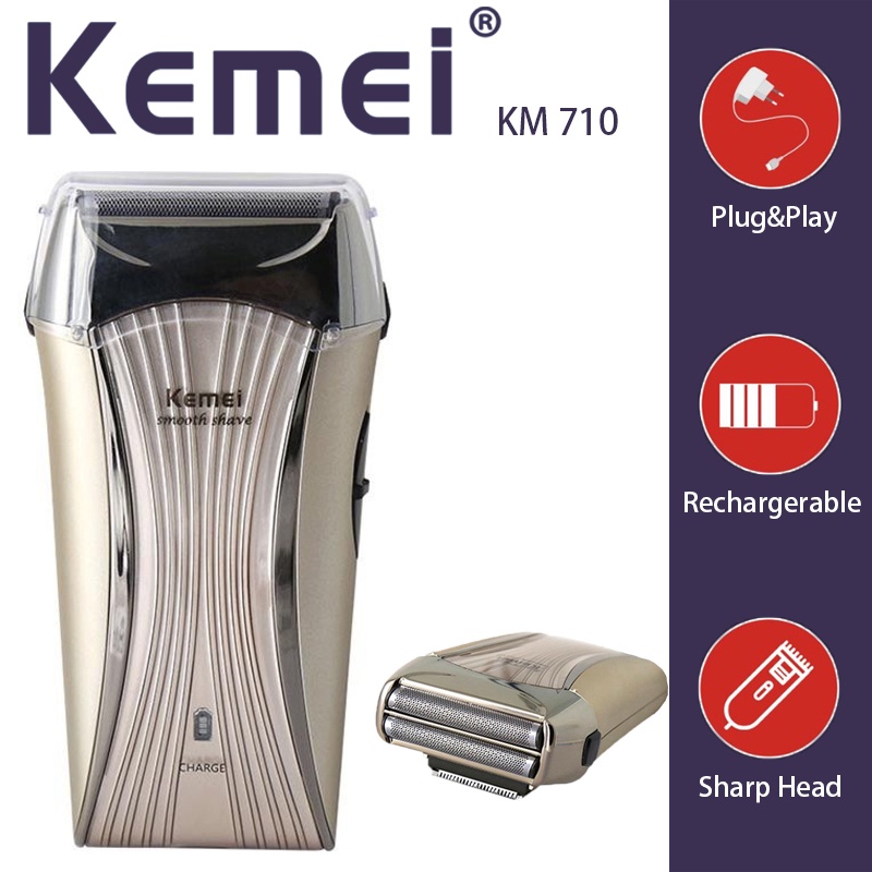 Kemei Km-710 Electric Shaver Rechargeable Triple Blade 2 Heads Shaving Razors