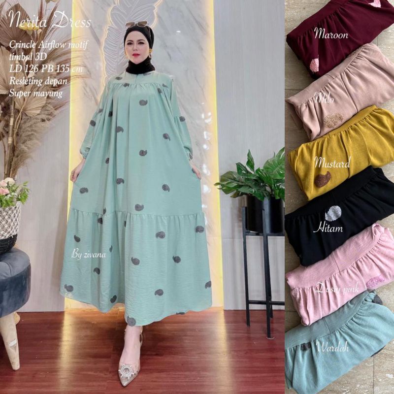 Gamis JUMBO 3D Crincle AirFlow - Nerita Dress  //JF1602