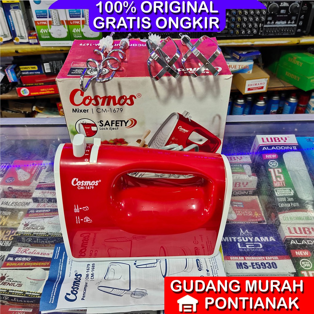 Mixer Cosmos CM 1679 merah pengaduk pencampur pengocok adonan kue turbo 5 kecepatan lock eject