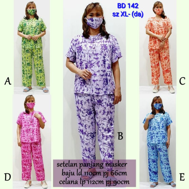 BD142 setelan babydoll batik bigsize XL baju tidur wanita piyama rayon