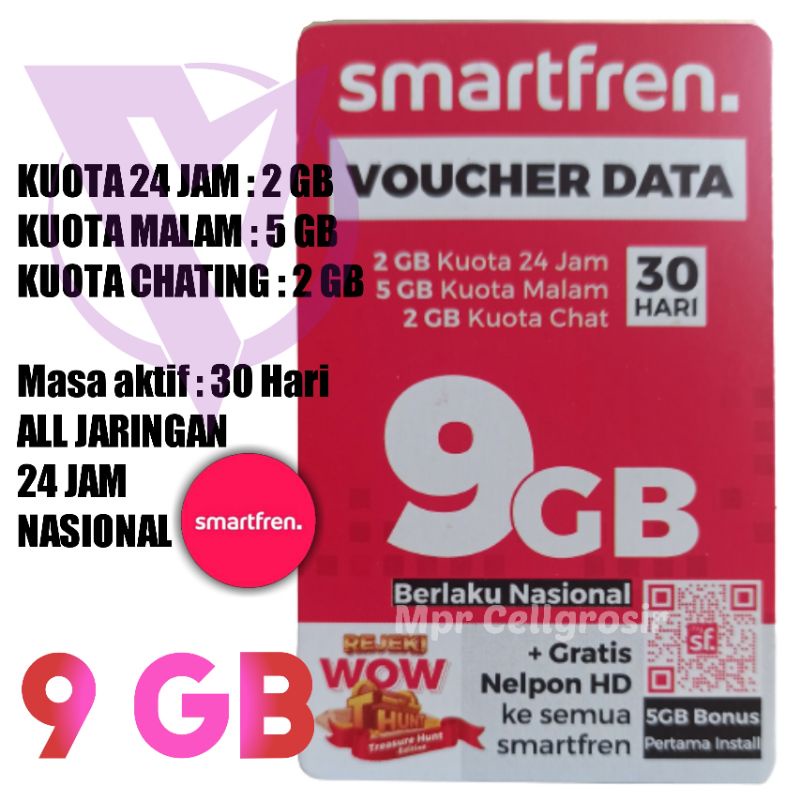 VOUCER DATA SMARTFREN 9 GB 30 HARI ( REGULER / NASIONAL )