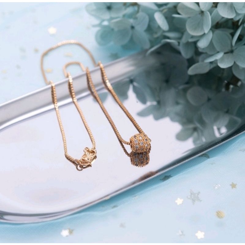 Kalung wanita permata perhiasan lapis emas 18k kalung plus bandul bulat