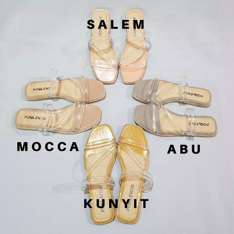 Sandal Teplek tali mika kaca transparan bening
