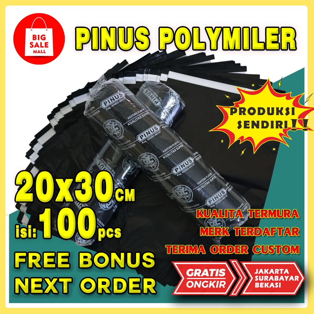 Pinus Kantong Plastik Polymailer 20X30CM isi100pcs Olshop Packing Lem Perekat Tebal Anti Sobek Pinus Ekonomi Termurah