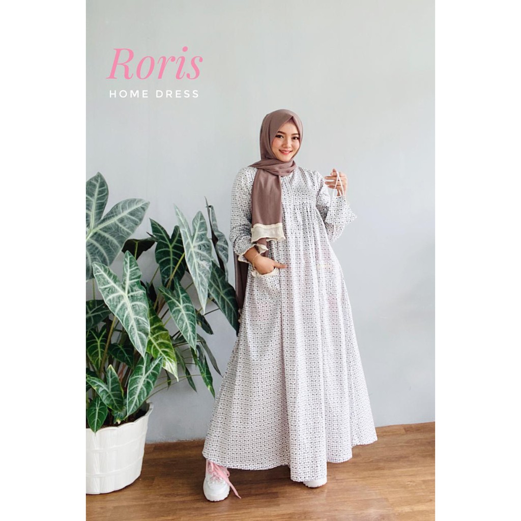 Roris Fasion | Gamis motif Kembang untuk remaja dan dewasa + Free masker