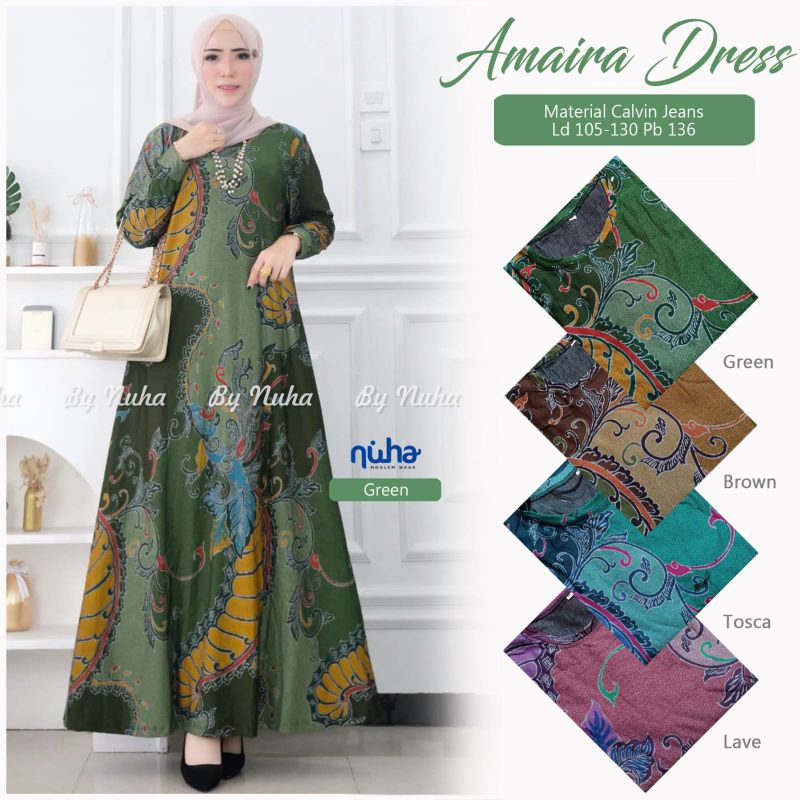 Gamis batik calvin jeans wanita amaira dress maxy LD 105 Bahan calvin jeans super melar