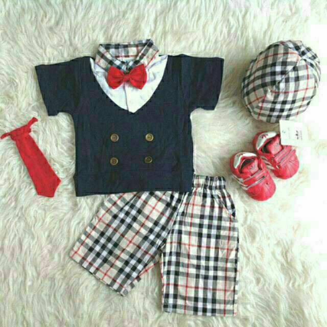 Baju Bayi Formal Set Square topi 5in1 baju anak pesta baju anak lucu tuxedo terbaru kekinian