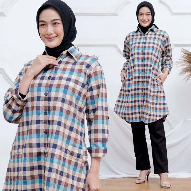 TUNIK KOTAK KATUN MIRA MOTIF TERBARU /Tunik katun Burberry