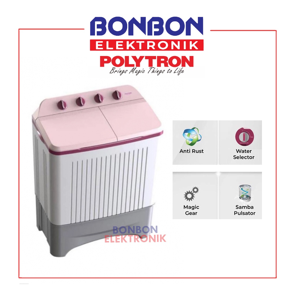 Polytron Mesin Cuci 2 Tabung 8KG PWM 8366 HP / PWM8366 / 8366HP PINK