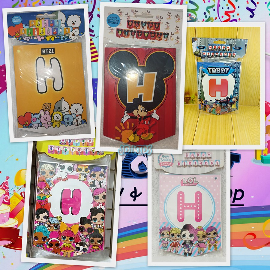 Banner Gantung Tempel Set Happy Birthday | TOBOT | DORAEMON | THOMAS | BT21
