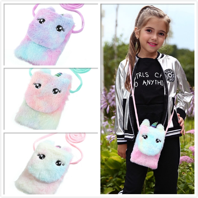  Tas  Selempang  Plush Bentuk Kartun Unicorn  untuk Anak 