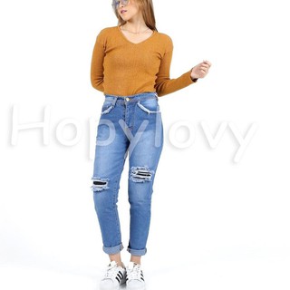  Terbaru  HOPYLOVY Celana  Jeans  Boyfriend Wanita  Ripped 