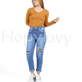  Terbaru  HOPYLOVY Celana  Jeans Boyfriend Wanita  Ripped 