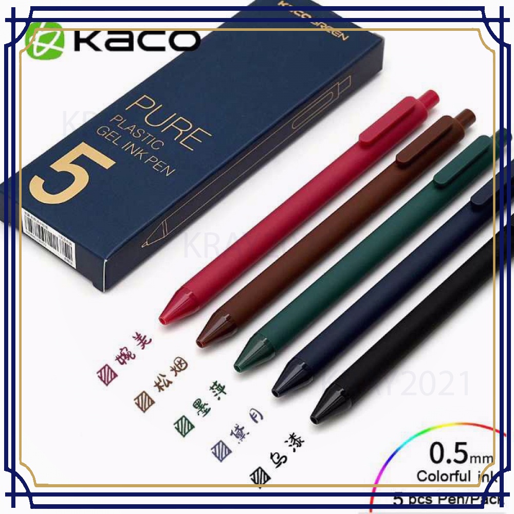 PURE Vintage Gel Pen Pena Pulpen 0.5mm 5 PCS (Colorful Ink)