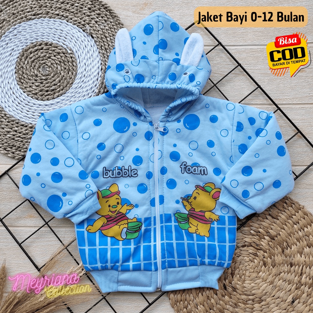 Jaket Bayi Bahan Lembut Mantel Bayi Hangat Kupluk Kuping Lucu Anak Usia 0-10 Bulan